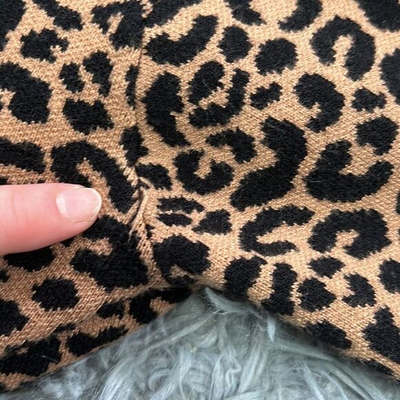 Marled Leopard Print Knit Jacket Snap Button Size Large Balloon Sleeve Collared - Picture 13 of 13